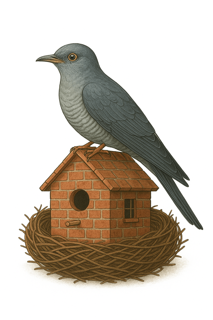 Cuckoo bird on top of a brick bird box to represent cuckooing.